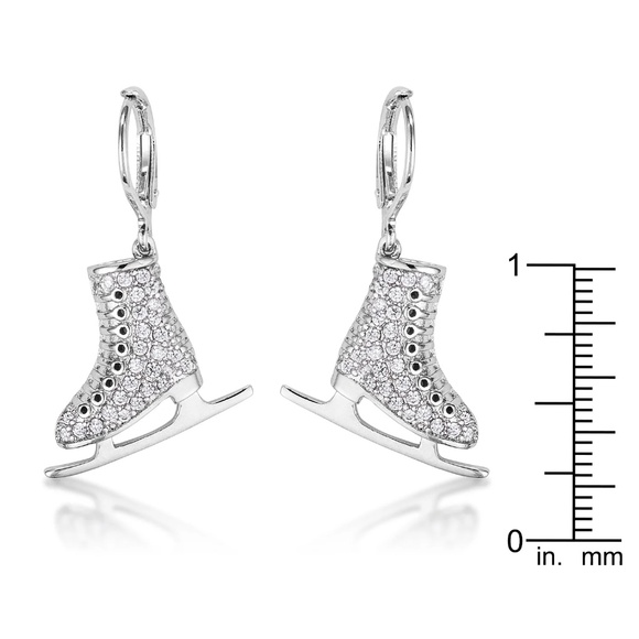 Delicate .85Ct Rhodium Plated Ice Skate Earrings - Picture 3 of 3